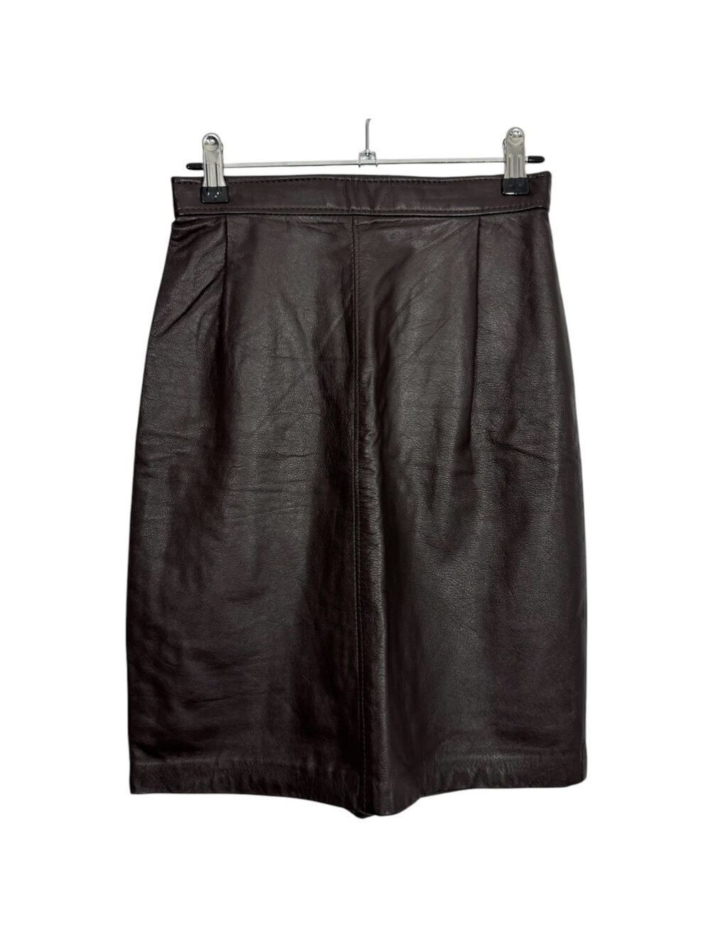 Vintage 80s 90s Brown Leather Pencil Skirt Sz 5 XS Knee Length Classic VGUC